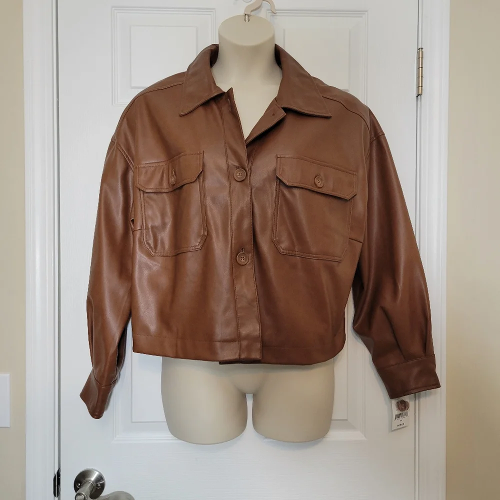 NWT Ophelia Roe Cognac Cropped Bomber Jacket Plus 1x - Picture 2 of 6